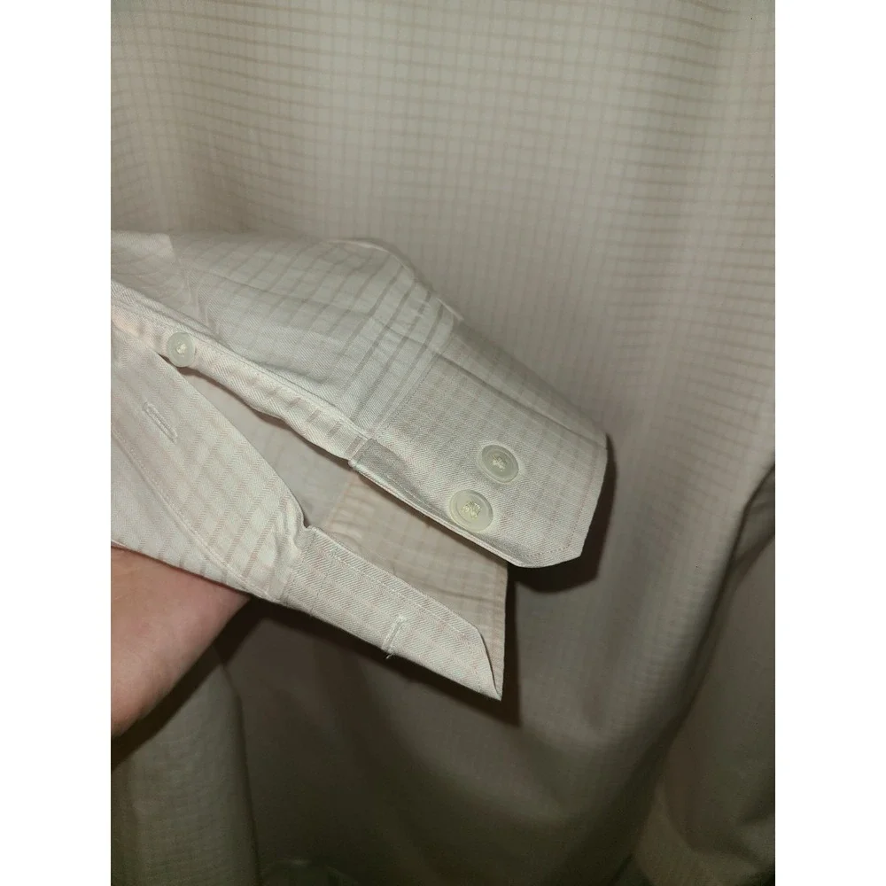 NWOT Banana Republic Mens Classic Fit Dress Shirt Orange Peach Checks 100%Cotton